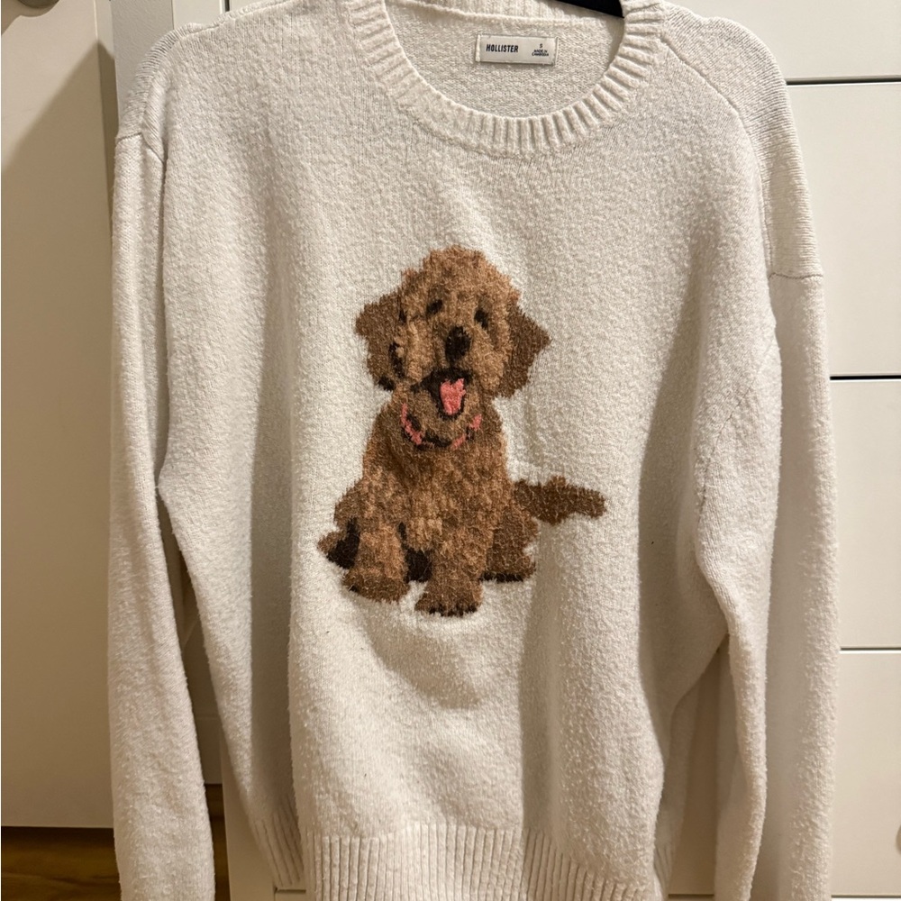 Hollister White Dog Sweater
